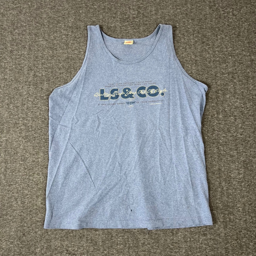 Vintage 1995 Levi's Tank Top Men Large Blue Distressed Single Stitch Made in USA